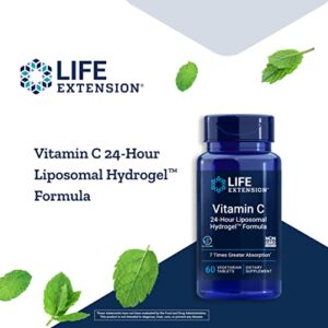 Life Extension Vitamin C 24-Hour Liposomal Hydrogel Formula – Liposomal Vitamin C Supplement for Immune & Skin Health with Calcium - Vegetarian, Gluten-Free, Non-GMO – 60 Tablets