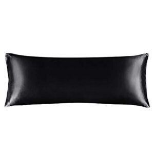bedelite satin silk body pillow pillowcase for hair and skin, premium and silky black long body pillow case cover 20×54 with envelope closure