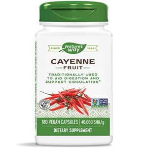 nature’s way cayenne 40,000 shu potency, 180 vegetarian capsules,cayenne pepper (fruit), plant-derived capsule (hypromellose)