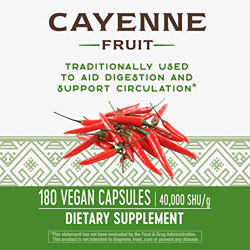 Nature's Way Cayenne 40,000 SHU Potency, 180 Vegetarian Capsules,Cayenne pepper (fruit), Plant-Derived Capsule (Hypromellose)