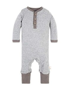burt’s bees baby baby boys matelasse organic kimono one piece jumpsuit and toddler footie, heather grey elbow patch henley, 3-6 months us