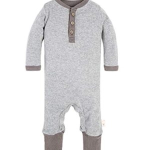 Burt's Bees Baby Baby Boys Matelasse Organic Kimono One Piece Jumpsuit and Toddler Footie, Heather Grey Elbow Patch Henley, 3-6 Months US