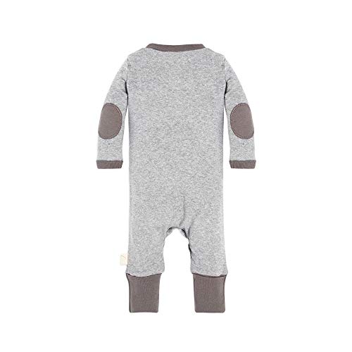 Burt's Bees Baby Baby Boys Matelasse Organic Kimono One Piece Jumpsuit and Toddler Footie, Heather Grey Elbow Patch Henley, 3-6 Months US