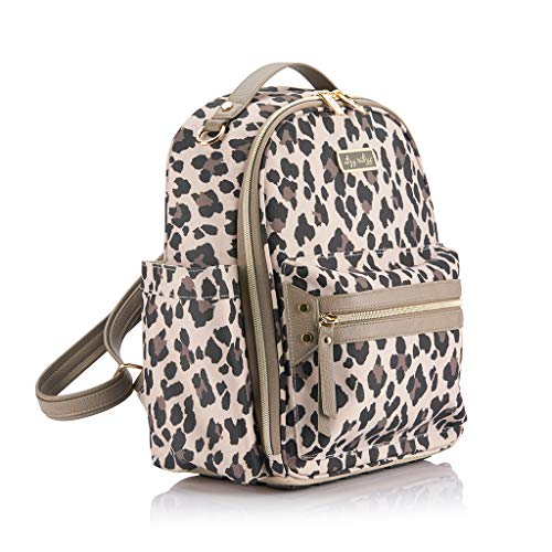 Itzy Ritzy Chic Mini Diaper Bag Backpack Made of Printed Polyester with Vegan Leather Changing Pad, 8 Total Pockets (4 Internal + 4 External), Handle & Rubber Feet, Leopard