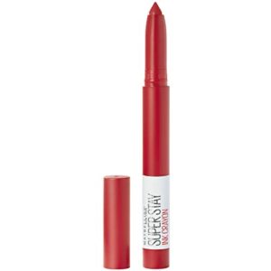 maybelline super stay ink crayon lipstick makeup, precision tip matte lip crayon with built-in sharpener, longwear up to 8hrs, hustle in heels, apple red, 1 count