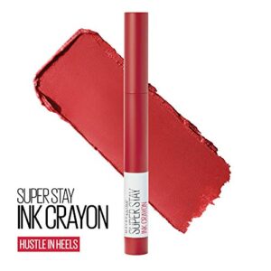 Maybelline Super Stay Ink Crayon Lipstick Makeup, Precision Tip Matte Lip Crayon with Built-in Sharpener, Longwear Up To 8Hrs, Hustle In Heels, Apple Red, 1 Count