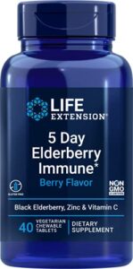 life extension 5 day elderberry immune (berry flavor) immune system support – gluten-free, non-gmo – 40 vegetarian chewable tablets