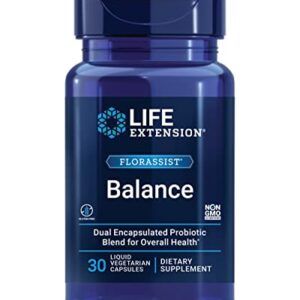 Life Extension FLORASSIST Balance Probiotic - 7 Strains 15 Billion CFUs - Probiotics Supplements for Men and Women - Digestive Health Support – Once Daily, Non-GMO, Vegetarian – 30 Capsules
