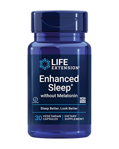 Life Extension Enhanced Sleep without Melatonin - Melatonin Free Sleep Support Supplement with Ashwagandha, Amla Extracts & Casein Milk Peptides – Gluten-Free, Non-GMO, Vegetarian – 30 Capsules