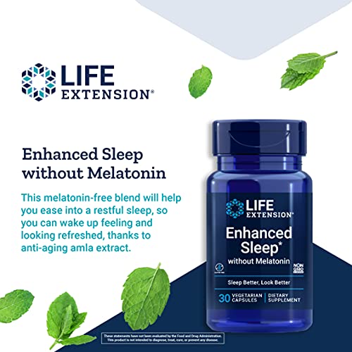 Life Extension Enhanced Sleep without Melatonin - Melatonin Free Sleep Support Supplement with Ashwagandha, Amla Extracts & Casein Milk Peptides – Gluten-Free, Non-GMO, Vegetarian – 30 Capsules