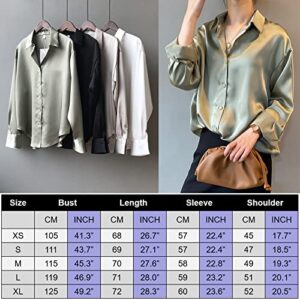 Pantete Womens Satin Silk Button Down Shirt Long Sleeve Casual Office Blouse Top Breathable & Silky White