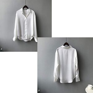 Pantete Womens Satin Silk Button Down Shirt Long Sleeve Casual Office Blouse Top Breathable & Silky White