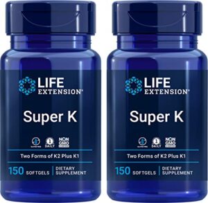 life extension super k, 150 softgels (pack of 2) with vitamin k1 and k2 supplement