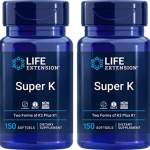 Life Extension Super K, 150 Softgels (Pack of 2) with Vitamin K1 and K2 Supplement