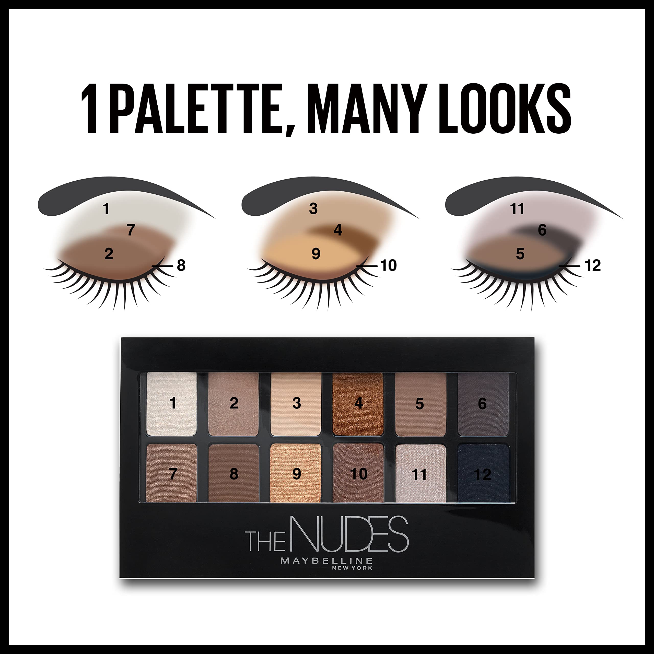 Maybelline New York The Nudes Eyeshadow Palette, 12 Shades