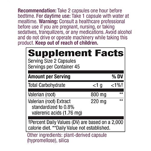 Nature's Way Valerian, Non-GMO, Gluten Free, 220 mg per serving, 90 Capsules