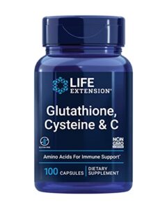 life extension glutathione, cysteine & c – antioxidant supplement with vitamin c, l-glutathione reduced & l-cysteine – for liver health support & detox – gluten free, non-gmo – 100 capsules