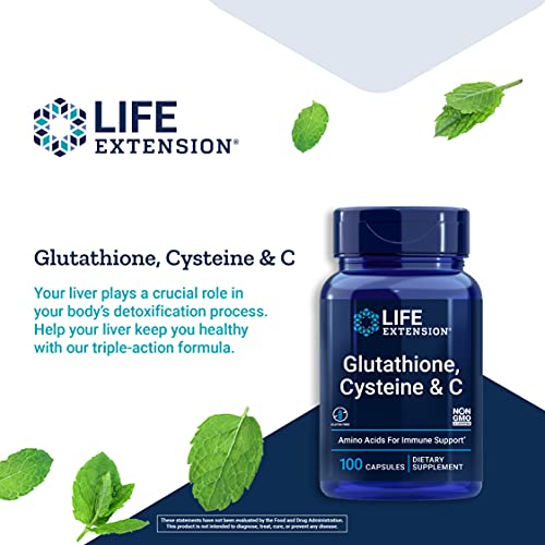 Life Extension Glutathione, Cysteine & C - Antioxidant Supplement with Vitamin C, L-Glutathione Reduced & L-Cysteine - For Liver Health Support & Detox - Gluten Free, Non-GMO - 100 Capsules