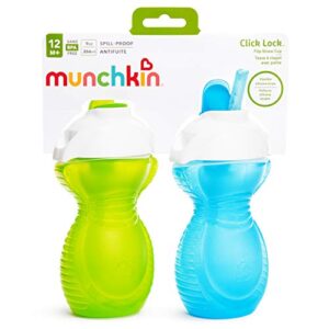 Munchkin® Click Lock™ Flip Straw Toddler Cup, 9 Ounce, 2 Pack, Blue/Green