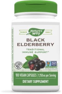 nature’s way black elderberry, 1,150 mg per serving, 100 vcaps (packaging may vary)