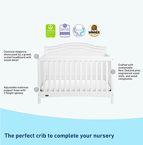 Graco Paris 4-in-1 Convertible Crib - Fits Standard Mattress, Elegant Detailed Headboard, Converts to Full-Size Toddler Daybed, Non-Toxic Finish, Expert Tested for Safer Sleep, White