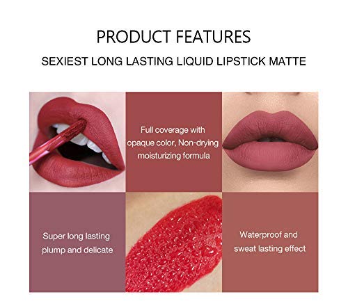 BestLand 6Pcs Matte Liquid Lipstick Makeup Set, Matte liquid Long-Lasting Wear Non-Stick Cup Not Fade Waterproof Lip Gloss (Set B)