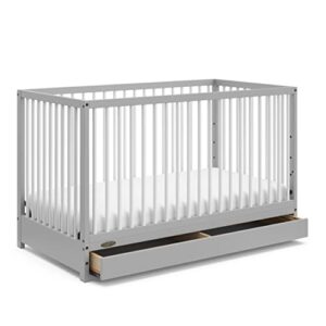 graco teddi 5-in-1 convertible crib with drawer (pebble gray with white) – greenguard gold certified, crib with drawer combo, full-size nursery storage drawer, converts to toddler bed, full-size bed