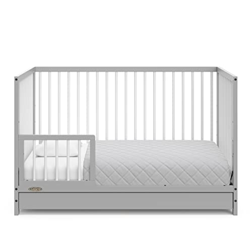 Graco Teddi 5-in-1 Convertible Crib with Drawer (Pebble Gray with White) – GREENGUARD Gold Certified, Crib with Drawer Combo, Full-Size Nursery Storage Drawer, Converts to Toddler Bed, Full-Size Bed