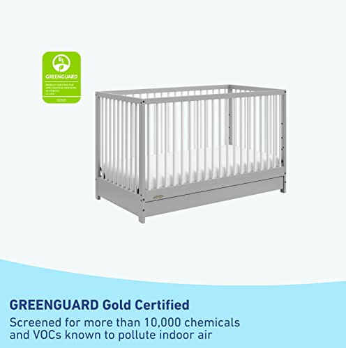 Graco Teddi 5-in-1 Convertible Crib with Drawer (Pebble Gray with White) – GREENGUARD Gold Certified, Crib with Drawer Combo, Full-Size Nursery Storage Drawer, Converts to Toddler Bed, Full-Size Bed