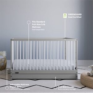 Graco Teddi 5-in-1 Convertible Crib with Drawer (Pebble Gray with White) – GREENGUARD Gold Certified, Crib with Drawer Combo, Full-Size Nursery Storage Drawer, Converts to Toddler Bed, Full-Size Bed