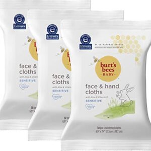 Burt's Bees Baby Face & Hand Cloths, Unscented Cleansing Wipes,30 Wipes - Pack of 3 30 Count (Package May Vary)