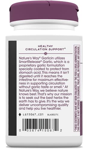 Nature's Way Garlicin Cardio SmartRelease Garlic, Healthy Circulation Support*, 180 Vegan Tablets