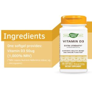 Nature's Way Vitamin D3 Extra Strength; 2000 IU per serving; 240 Softgels