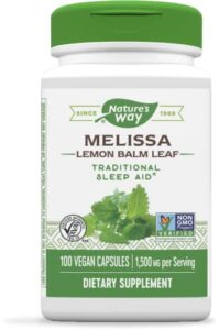 nature’s way premium herbal melissa lemon balm leaf, traditional sleep aid*, 1,500 mg per serving, 100 capsules