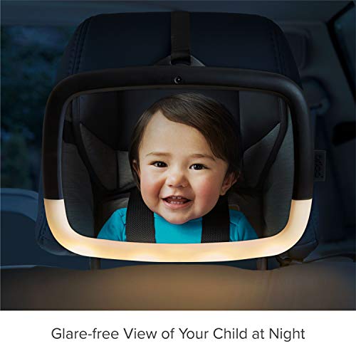 Munchkin® Brica® Night Light™ Pivot Baby in-Sight® Adjustable Car Mirror, Crash Tested and Shatter Resistant, Black