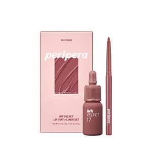 peripera ink the velvet lip tint | high pigment color, longwear, weightless, not animal tested, gluten-free, paraben-free | 0.14 fl oz (kit, #1 liner kit)