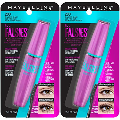 Maybelline Volum' Express the Falsies Volumizing, Washable Mascara, Blackest Black, 2 Count