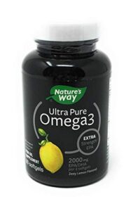 nature’s way ultra-pure omega-3 extra strength fish oil supplement, lemon flavor softgels, 60 count