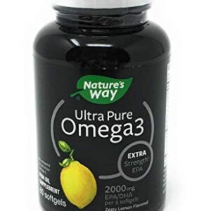 Nature’s Way Ultra-Pure Omega-3 Extra Strength Fish Oil Supplement, Lemon Flavor Softgels, 60 Count