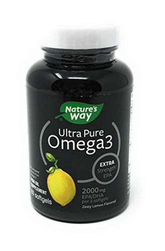 Nature’s Way Ultra-Pure Omega-3 Extra Strength Fish Oil Supplement, Lemon Flavor Softgels, 60 Count