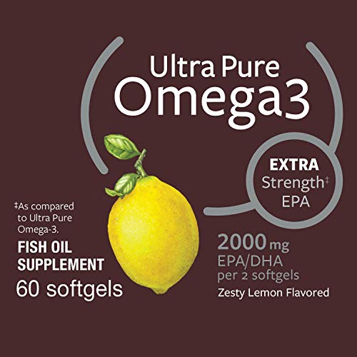 Nature’s Way Ultra-Pure Omega-3 Extra Strength Fish Oil Supplement, Lemon Flavor Softgels, 60 Count