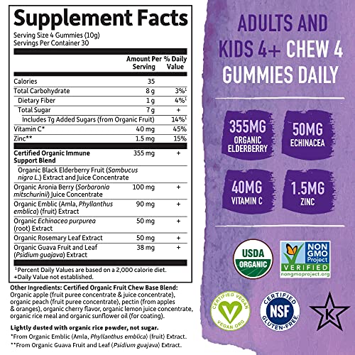 Garden of Life mykind Organics Elderberry Gummies for Adults & Kids - Immune Support Supplement with Organic Fruit, Herbal Blend, Elderberry, Echinacea, Zinc, Vitamin C, 120 Vegan Gluten Free Gummies