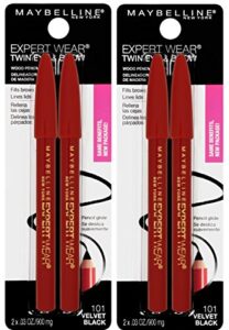 maybelline new york expert wear twin brow & eye pencils makeup, velvet black, 2 count twin (total 4 pencils ), 2 count (pack of 2)