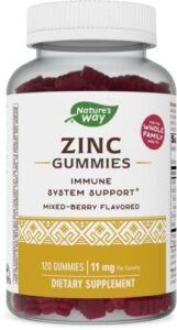 nature’s way zinc gummies, supports immune function*, 11 mg per gummy, mixed berry flavored, 120 gummies