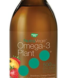 Nature's Way NutraVege Omega-3 Plant Based Liquid Supplement, Strawberry + Orange Flavored, 6.8 oz