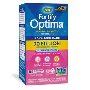 nature’s way fortify optima women’s daily probiotic, 90 billion, 15 strains, prebiotic, 30 capsules