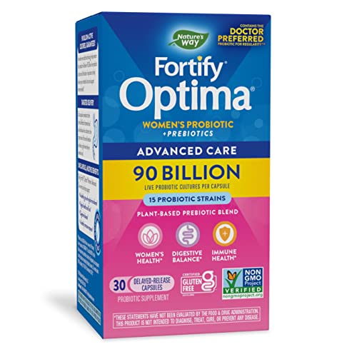 Nature’s Way Fortify Optima Women’s Daily Probiotic, 90 Billion, 15 Strains, Prebiotic, 30 Capsules