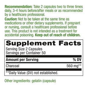 Nature's Way Activated Charcoal, Binds Unwanted Materials and Gas*, 560mg per Serving, 100 Capsules