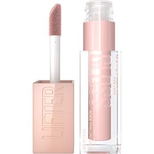 maybelline lifter gloss, hydrating lip gloss with hyaluronic acid, high shine for plumper looking lips, ice, pink neutral, 0.18 ounce