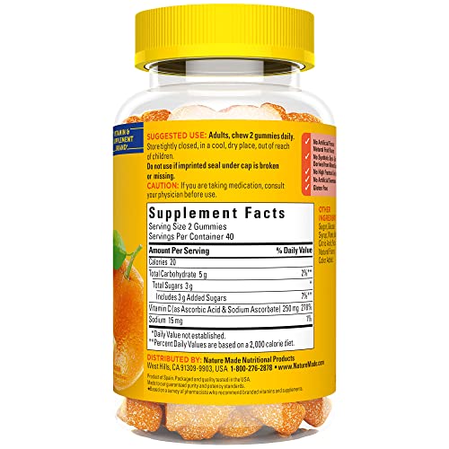 Nature Made Vitamin C 250 mg per serving, Dietary Supplement for Immune Support, Gummy 80 Count (Pack of 1), 40 Day Supply